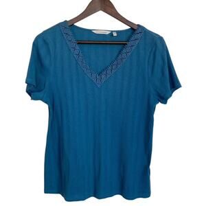 Soft Surroundings Teal V-Neck T-Shirt - Medium